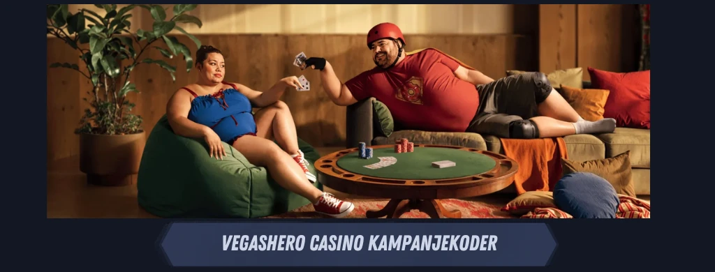 VegasHero casino-kampanjekoder med personer som spiller kort.