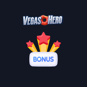 Bannerbilde som fremmer Vegasheros velkomstbonus med sterke farger og kampanjetekst.