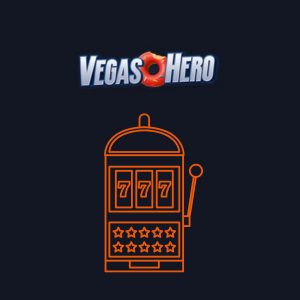 VegasHero logo og en spilleautomat med stjernemønster og '777' på hjulene.
