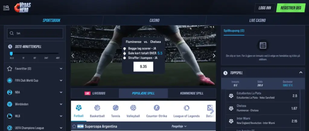 Spill fra Fluminense vs. Chelsea med live odds og spesifikasjoner om målscorere, kort og straffer.