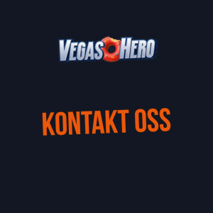 VegasHero-logoen med teksten 'Kontakt oss' i rød skrift på en mørk bakgrunn.