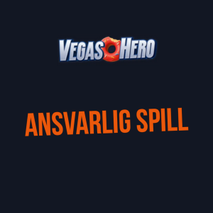 VegasHero-logoen med teksten 'Ansvarlig spill' i rød skrift på en mørk bakgrunn.